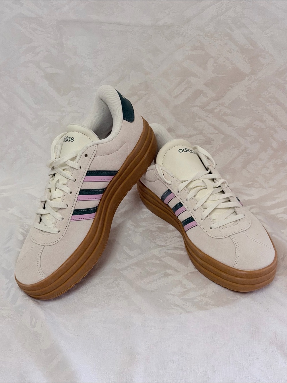 adidas VL Court Bold Sneakers, Cream with Lilac & Collegiate Green Accents NWT